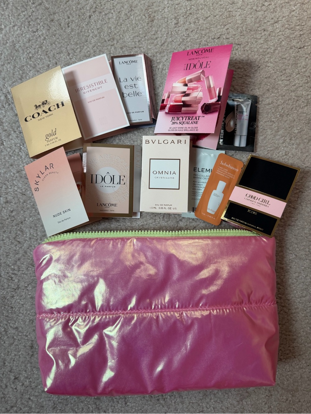 Macys Pink Iridescent Makeup Pouch with samples new